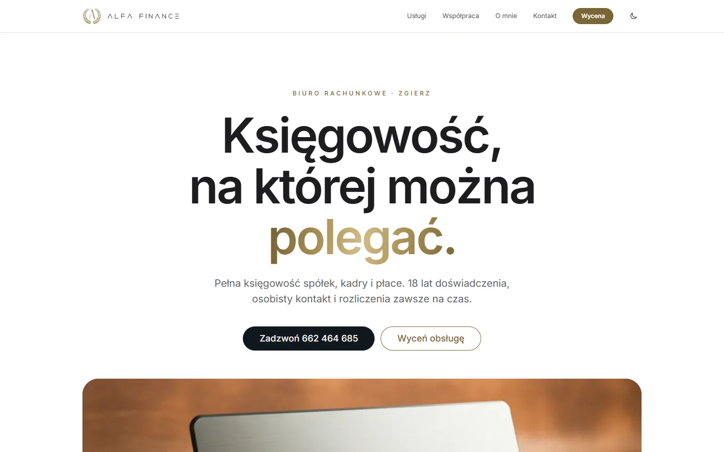 Alfa Finance — strona główna na komputerze